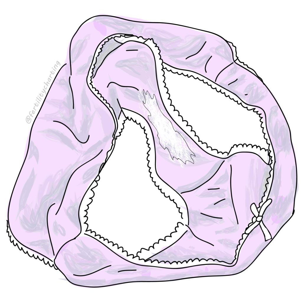 Drawing of cervical fluid on gusset of underwear